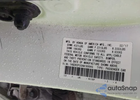 2017 Honda Accord Sport z USA, uszkodzony, nr VIN 1HGCR2F50HA169945